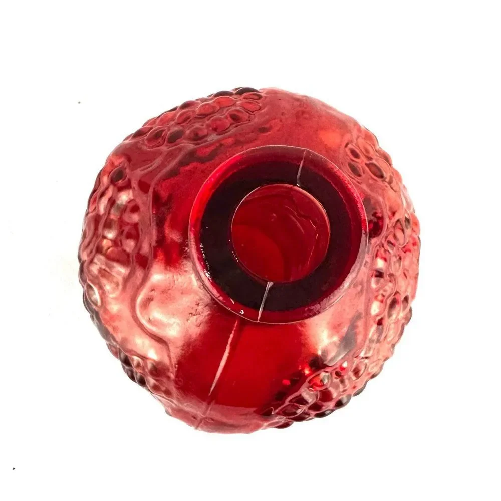 Vintage Round Textured Red Glass Vase 7